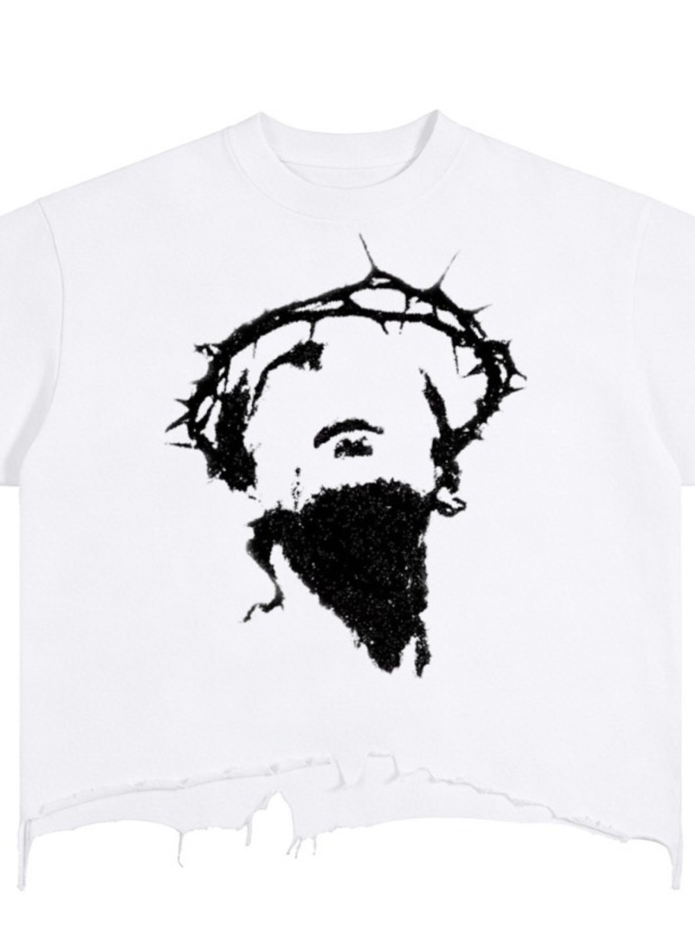 Men's White Graphic Tee with Black Crown of Thorns Design